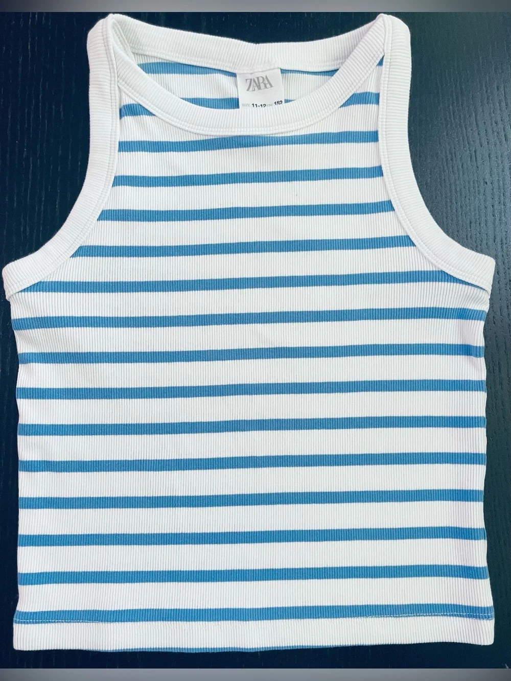 Zara Kids Blue and White Striped Ribbed Tank
